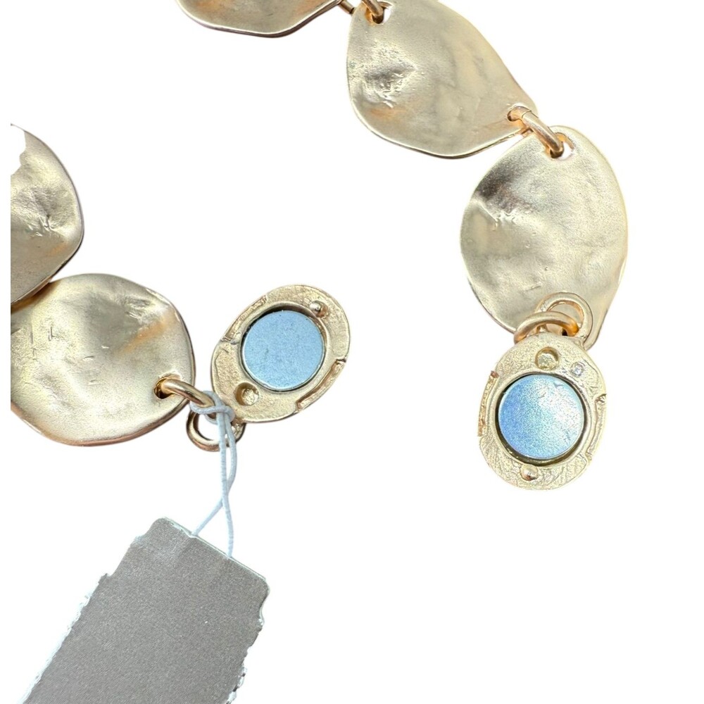 J. Jill Hammered Leaf Bracelet Gold Tone Bee Magnetic Boho Artisan Link Etched - Picture 14 of 16